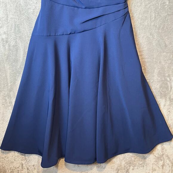 Kay Unger Navy Blue Fit & Flare Dress Elegant Draped Bodice Rhinestone Trim Sz 4 - Picture 4 of 9